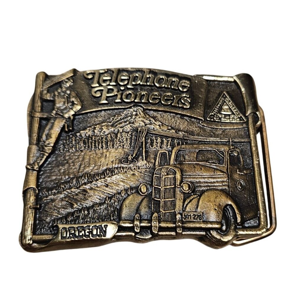 Vintage‎ Solid Brass Telephone Pioneers Belt Buckle Oregon Limited Edition No. 3
